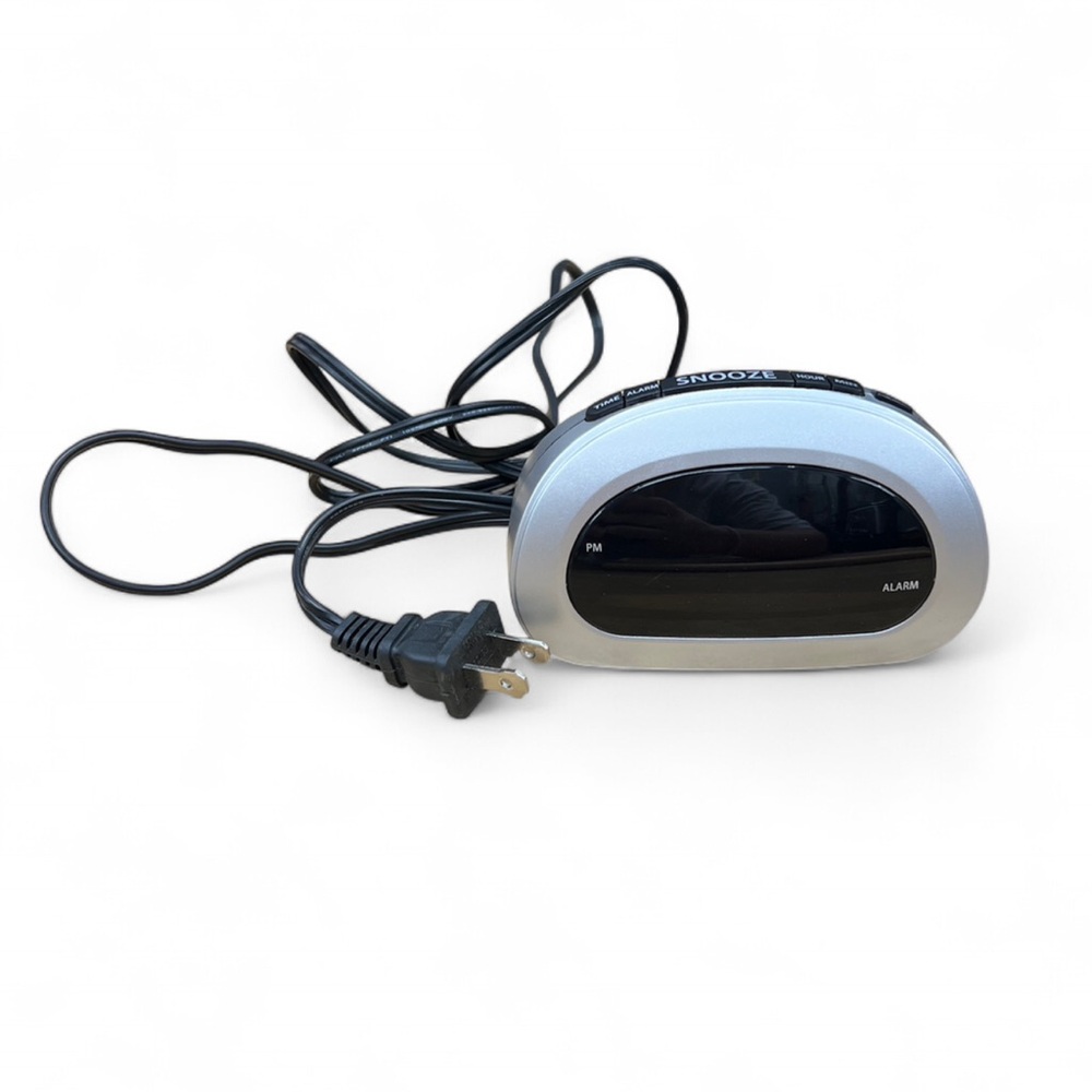 Silver and Black Digital Alarm Clock